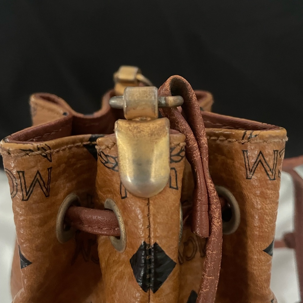 Cognac Mini Mcm Draw String Bucket Bag - image 5